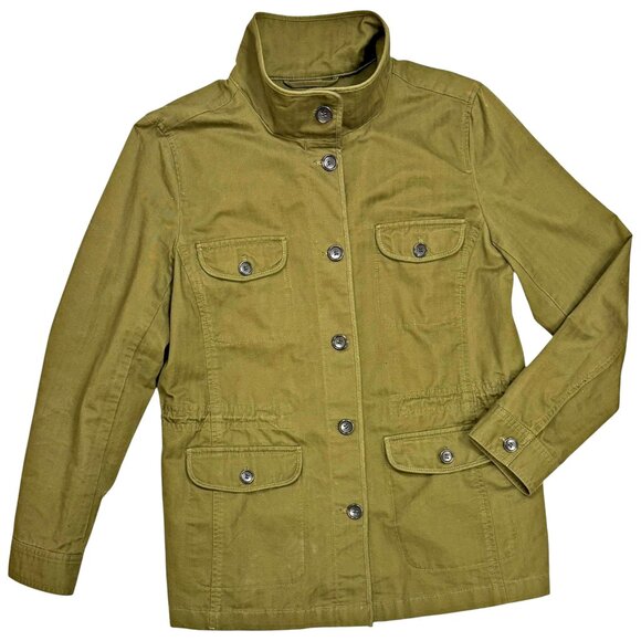 TALBOTS Olive Herringbone Cotton Button Up Utility Safari‎ Jacket - Picture 7 of 7